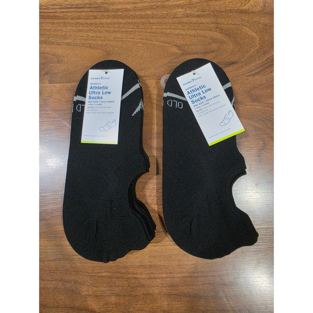 Old Navy Athletic Socks Women One Size Black NWT 6 Pair Ultra Low Go-Dry